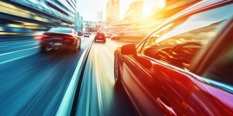 Speed and Elegance – City Streets in Motion. Dynamic urban driving scene with a focus on speed and modern automotive design.
