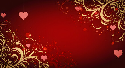 Romantic Red Gold Floral Heart Design Valentines Day Background