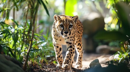 Fototapeta premium Cheetah walking through lush greenery