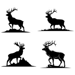 Deer silhouette vector logo illustration with forest background