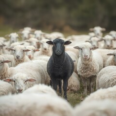 Black sheep in a flock of white sheep