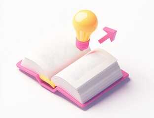 Open book with lightbulb and upward arrow, representing knowledge and growth.