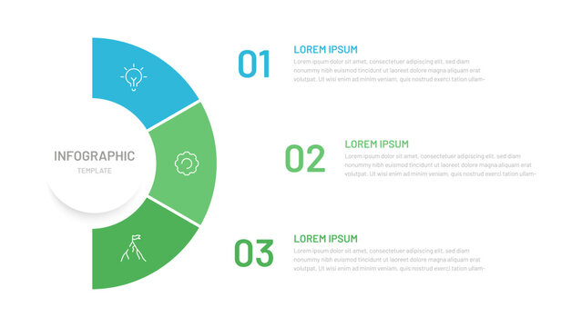 A semicircular diagram for demonstrating processes, an infographic for a presentation, and a website. Template, diagram consisting of 3 options, steps,