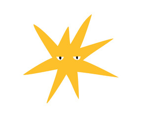 Cute star with emotions drawn in flat style. Hand drawn vector illustration.