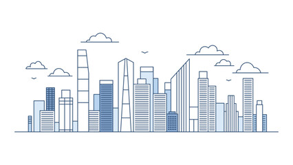 Naklejka premium Cityscape Skyscrapers Building Landscape in City Town with Line Outline Design Style