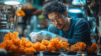a man in a blue shirt
