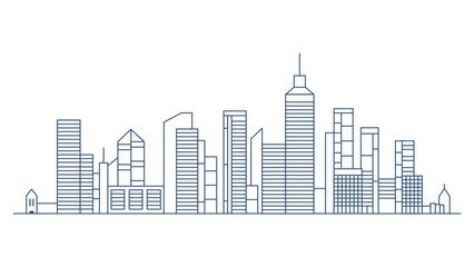 Fototapeta premium Cityscape Skyscrapers Building Landscape in City Town with Line Outline Design Style