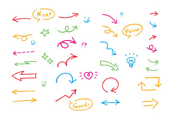 colorful Simple hand-drawn arrow set in crayon doodle style