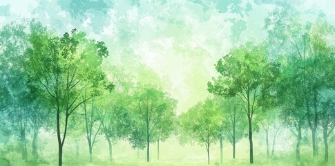 Fototapeta premium Serene Green Trees in a Misty Spring Forest