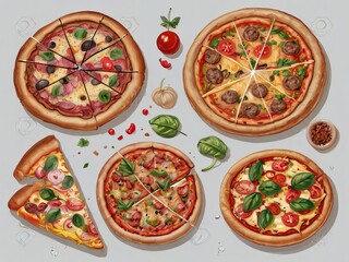 delicious tasty fast food chicken pizza and pizza stickers promotion design bundle