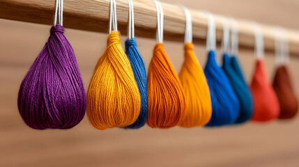 Following a traditional dyeing process, silk yarn is dyed using natural dyes and allowed to dry.