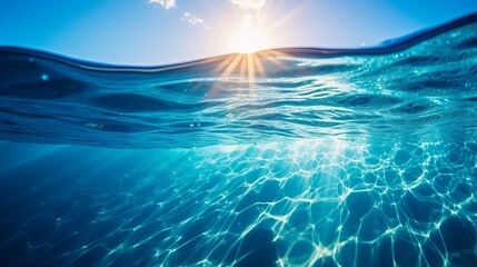 Obraz premium Sunlight dances on waves in a serene ocean at dawn, creating a magical atmosphere. Generative AI