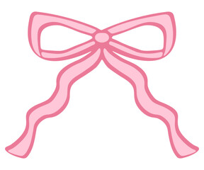 Hand drawn pink bow and ribbon doodle isolated.