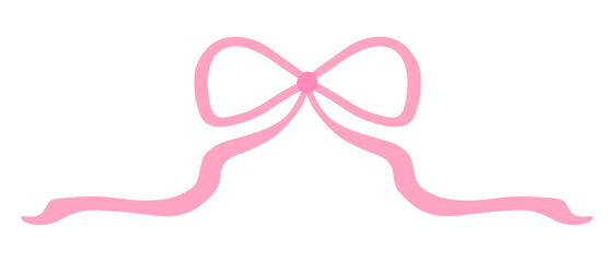 Hand drawn simple pink bow and ribbon isolated.