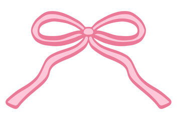 Hand drawn pink bow and ribbon doodle isolated.