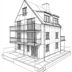 Modern House Architectural Sketch: 3D Perspective Drawing of a Contemporary Home Design