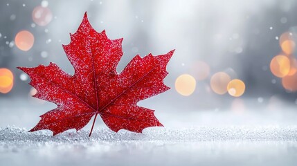 A Single Red Maple Leaf in the Snow