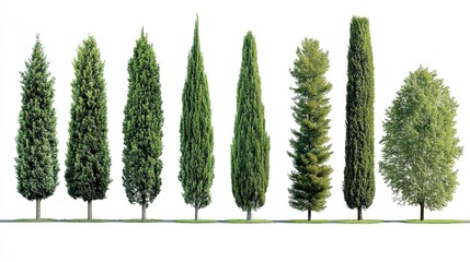 set of cypress trees with isolated transparent background