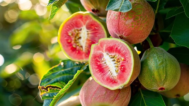guava apple close up on tree. selective focus