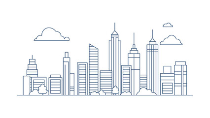 Obraz premium Cityscape Skyscrapers Building Landscape in City Town with Line Outline Design Style