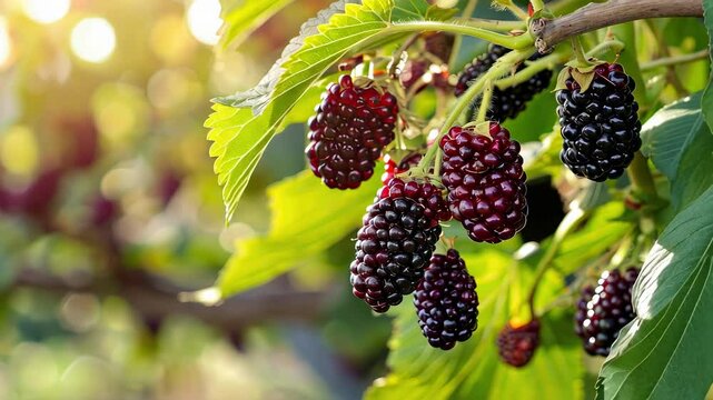 mulberry close up on tree. selective focus