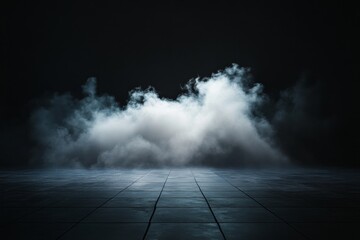 Dark room with smoky fog on tiled floor.
