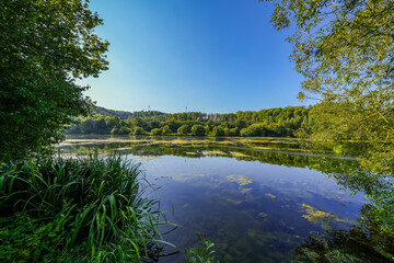 View of the reservoir near Keddinghausen and the surrounding nature. Landscape by the lake near...
