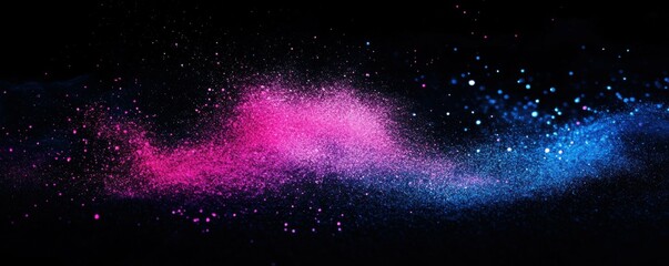 Fototapeta premium Glowing grainy background, noise texture pink blue vibrant color gradient shape on black backdrop, dark banner poster header cover wallpaper design