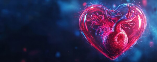 Glowing neon heart on a dark background, romantic futuristic design, vibrant abstract theme.