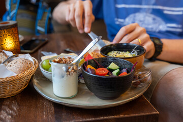 Healthy Breakfast Spread in a Charming Cafe