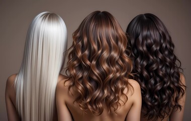 Naklejka premium Stylish Women Displaying Blonde, Brown, and Black Hair Backwards