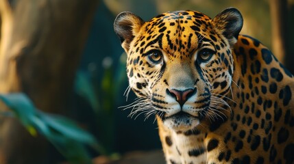 Obraz premium Magnificent jaguar portrait, intense gaze.