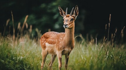 Young deer in a field of tall grass