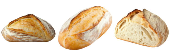 Freshly baked artisan bread loaves on a dark background.