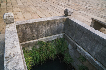 Detail close-up of ancient architecture in Huishan Ancient Town, Wuxi City, Jiangsu Province, China on July 28, 2024