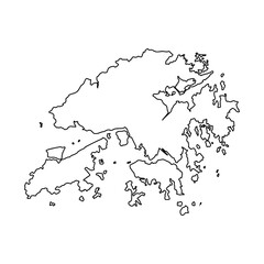 Hand drawn map of Hong Kong back school background. Vector Illustration Hong Kong map, vector sketch