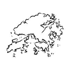 Hand drawn map of Hong Kong back school background. Vector Illustration Hong Kong map, vector sketch