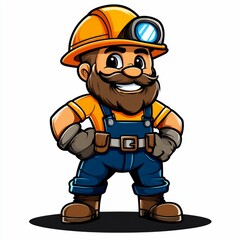 Fototapeta premium Smiling Bearded Miner Cartoon Mascot: Perfect for Mining Industry Logos and Branding