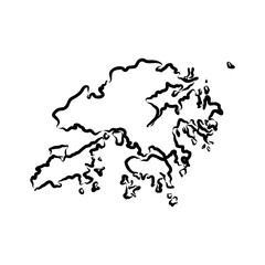 Hand drawn map of Hong Kong back school background. Vector Illustration Hong Kong map, vector sketch