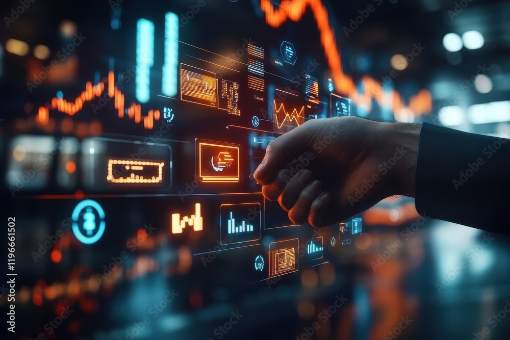 Poster interactive futuristic technology interface: data analysis and control with hand gesture
