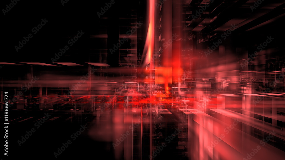 Fototapete Colorful red lines blur and intersect against a dark backdrop, creating a sense of motion and energy. artwork evokes a futuristic atmosphere, stimulating visual interest and imagination. 3d render