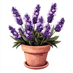 Naklejka premium Stunning Lavender in Terracotta Pot: A Calming Floral Illustration