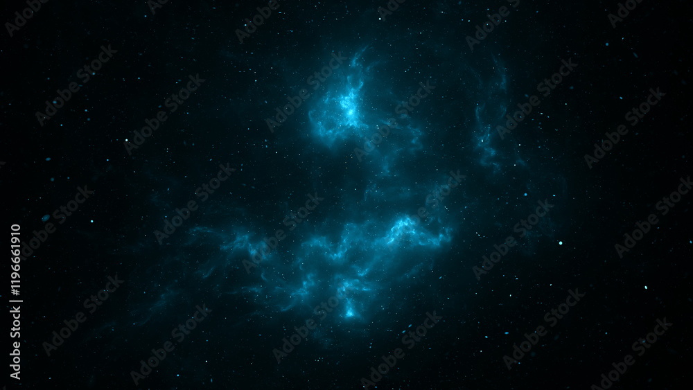Wall mural bright blue nebula illuminates the vast expanse of space, surrounded by a backdrop of countless star