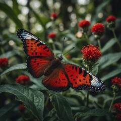 Obraz premium A butterfly with vibrant scarlet patterns.