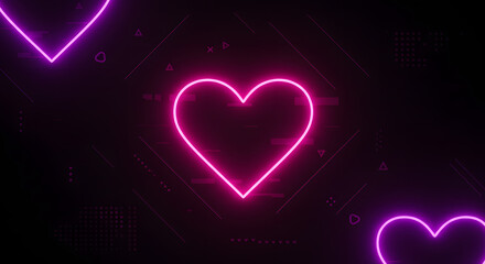 Glowing Neon Hearts Abstract Dark Background Love Romance
