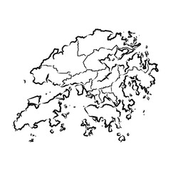 Hand drawn map of Hong Kong back school background. Vector Illustration Hong Kong map, vector sketch