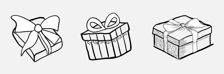 A set of three hand-drawn style gifts. For creating postcards,