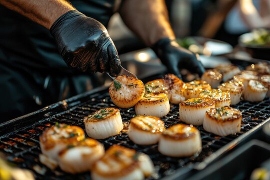 Chef Preparing Scallops at a Live Cooking Event for Culinary Enthusiasts