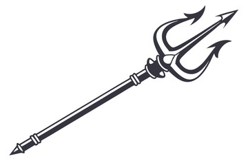 Black trident silhouette, mythological weapon, sharp points, symmetrical design, minimalist icon, ancient symbol, Neptune's spear, dark contrast, vector graphic, simple shape, divine power, oceanic em
