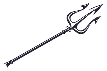 Black trident silhouette, mythological weapon, sharp points, symmetrical design, minimalist icon, ancient symbol, Neptune's spear, dark contrast, vector graphic, simple shape, divine power, oceanic em